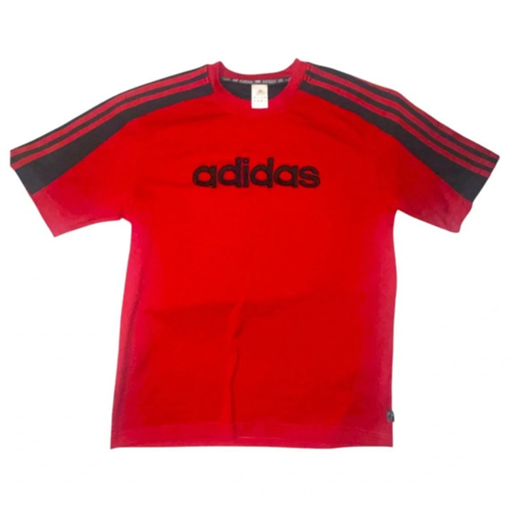 Adidas Climalite Crewneck T-shirt Red With Black Stripes Adidas Logo On Front M